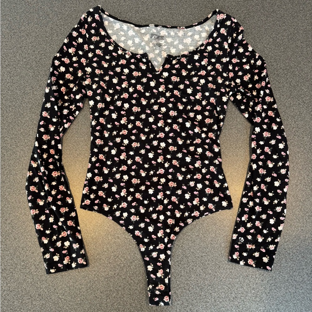 PINK Victoria's Secret Black Floral Bodysuit